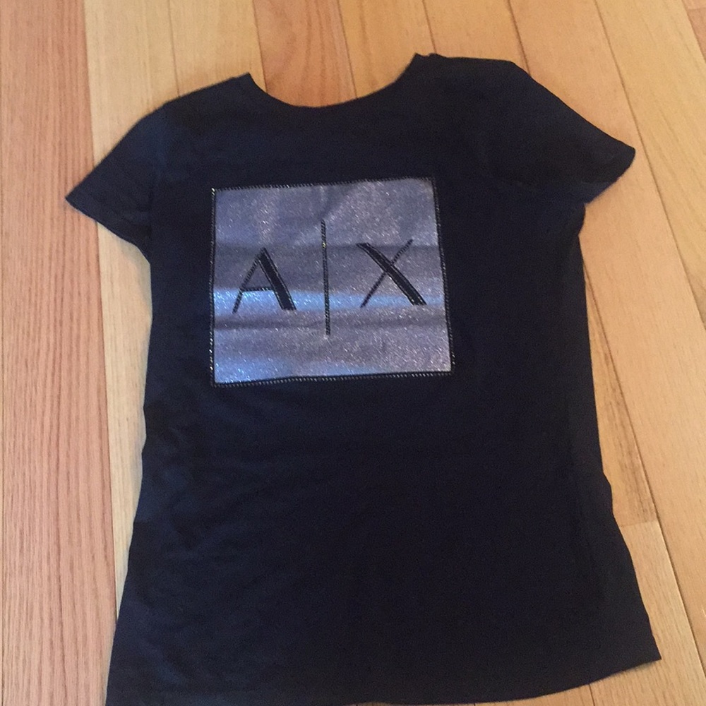 a black tee from Armani exchange